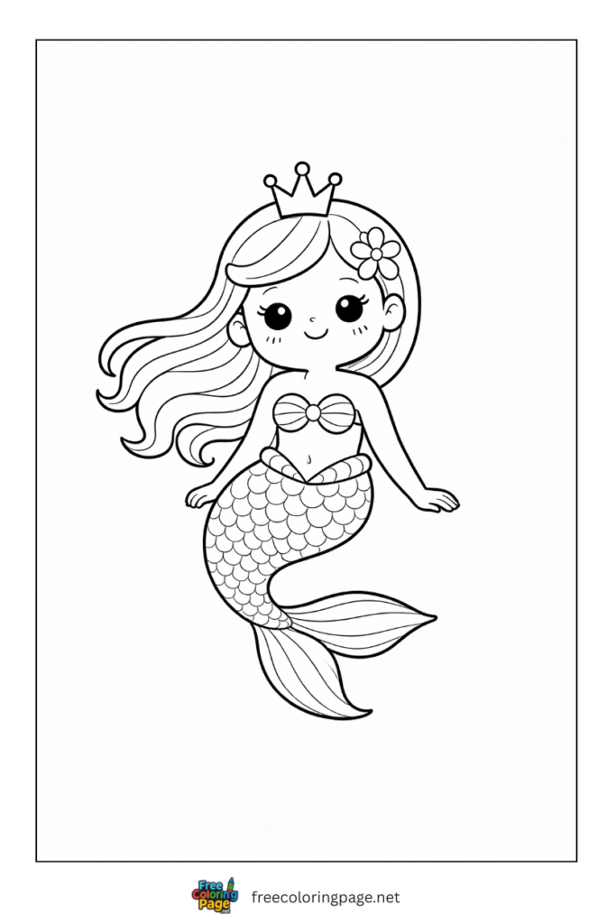 coloring page of mermaid cute for kids