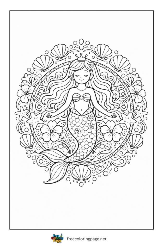 coloring page of intricate mermaid mandala for adult