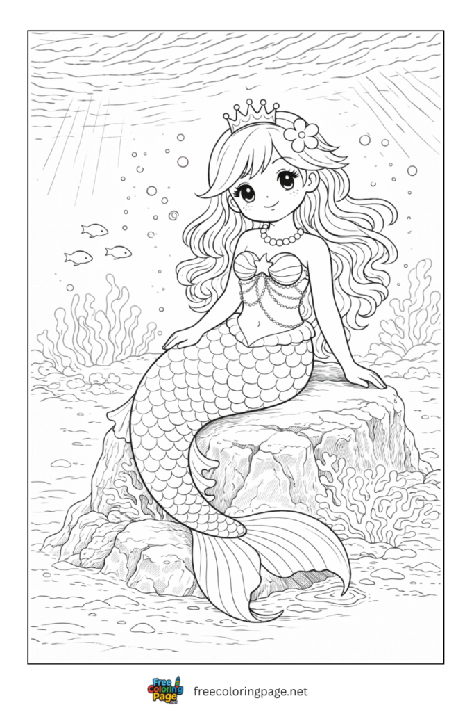 coloring page of cute kawaii mermaid 