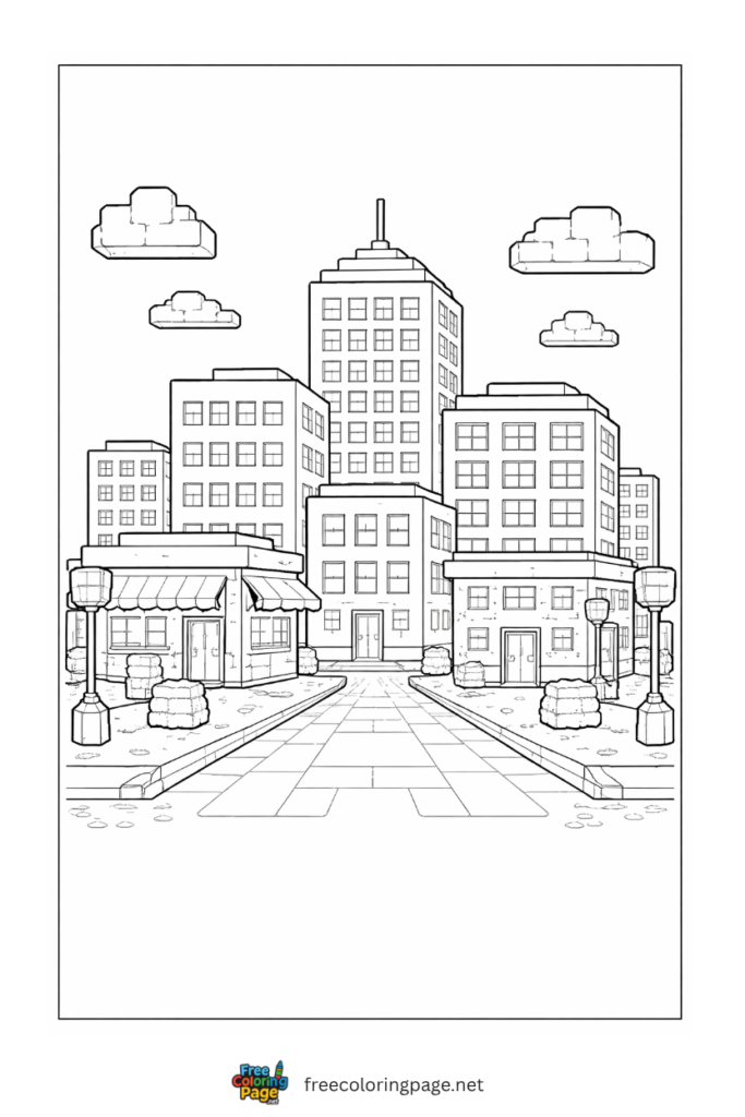 coloring page of minecraft city 