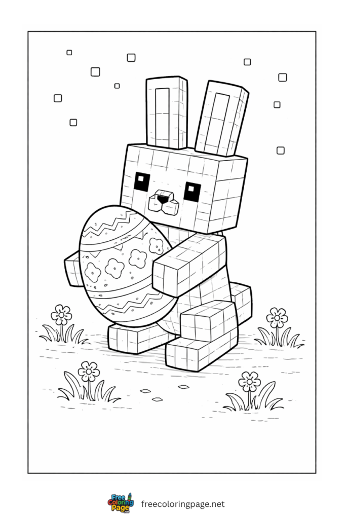 coloring page of minecraft bunny with easter eggs