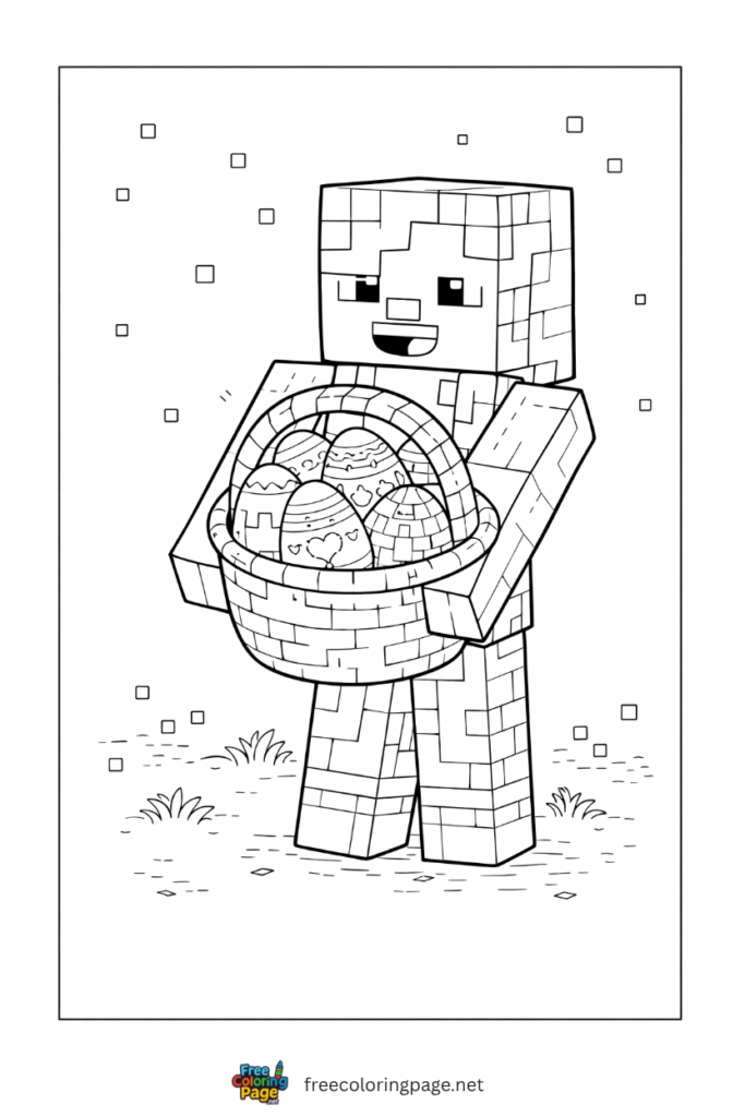coloring page of minecraft easter alex holding eggs