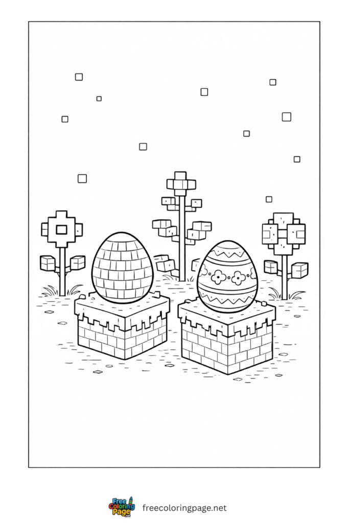 coloring page of minecraft easter garden