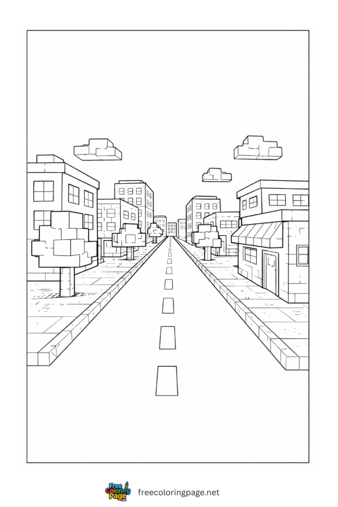 coloring page of minecraft village