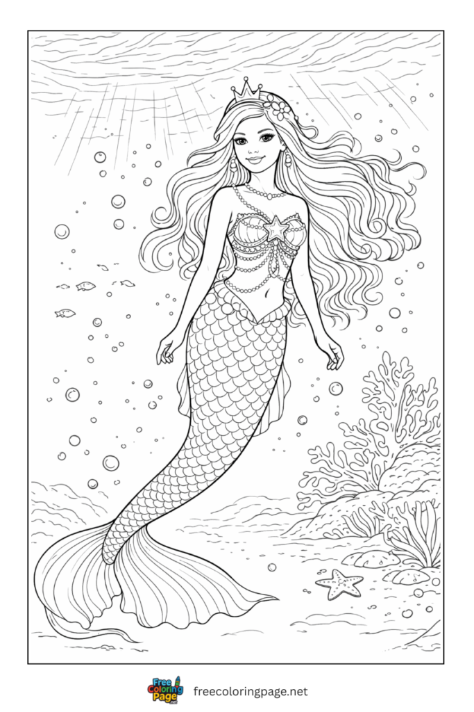 coloring page of super real mermaid for adult