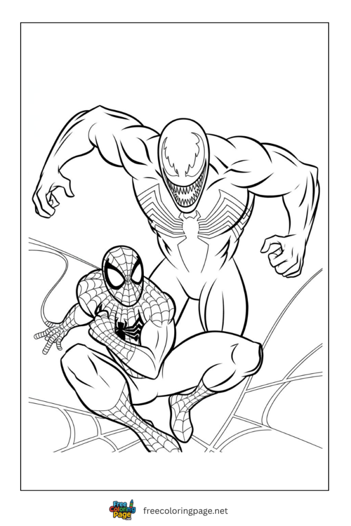 coloring page of venom and spiderman