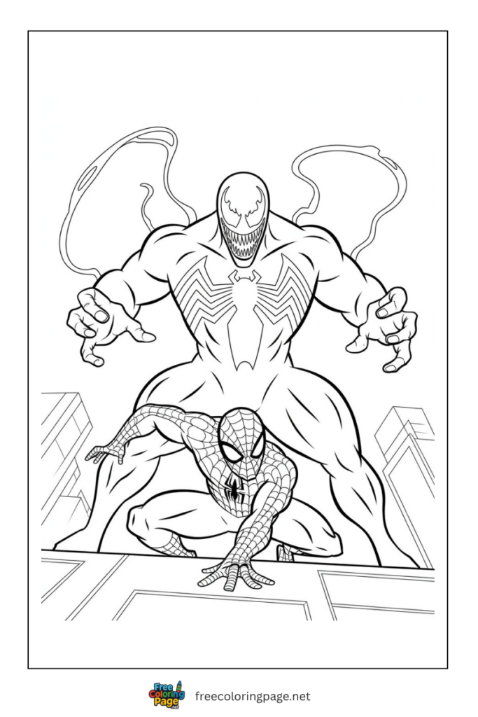 coloring page of venom fighting with spiderman