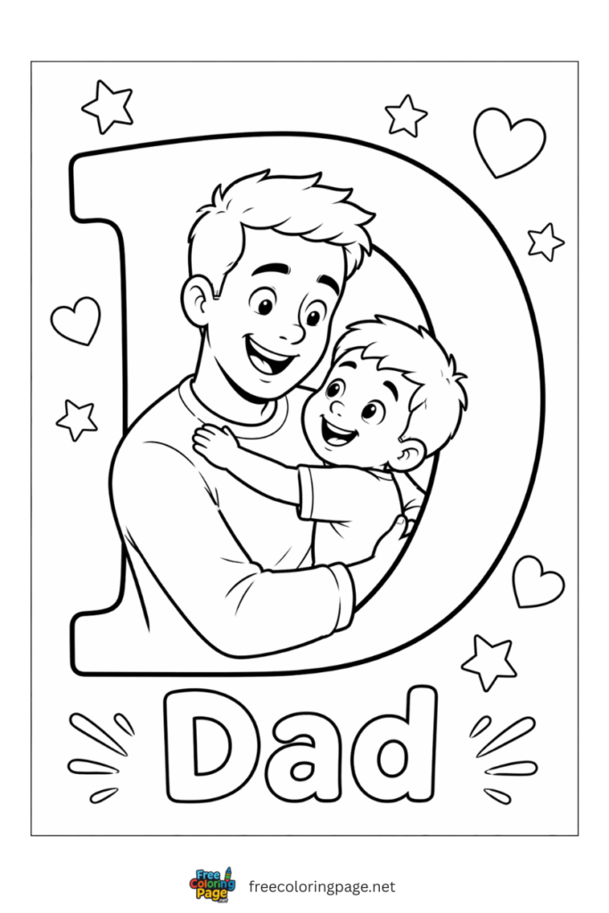 coloring page of happy father's day D for Dad 