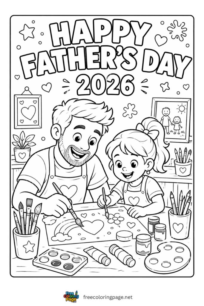 coloring page of 2026 happy father's day 