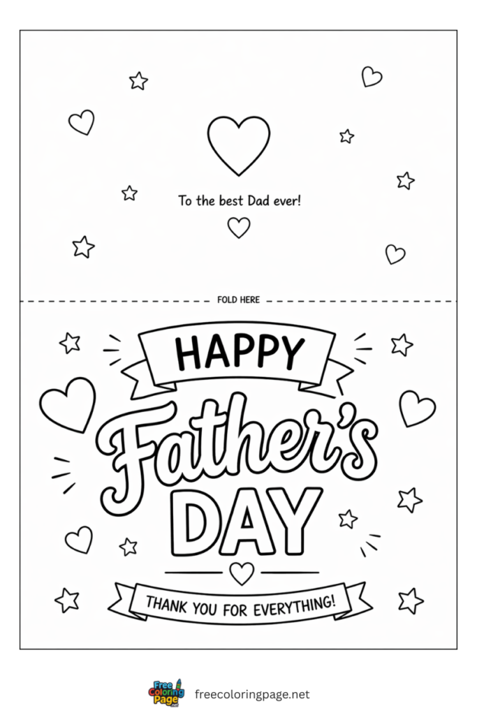 coloring page of easy happy father's day card