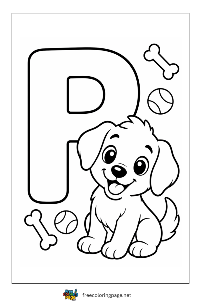 coloring page of P for puppy capital letter