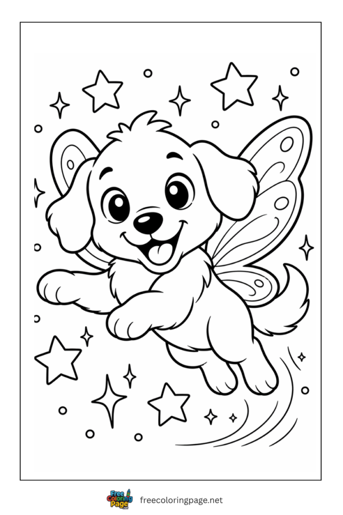 coloring page of puppy with fairy wings