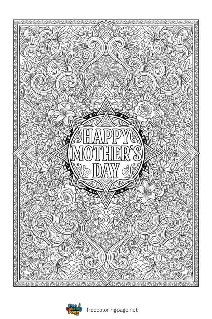 coloring page of mother's day intricate mandala for adults
