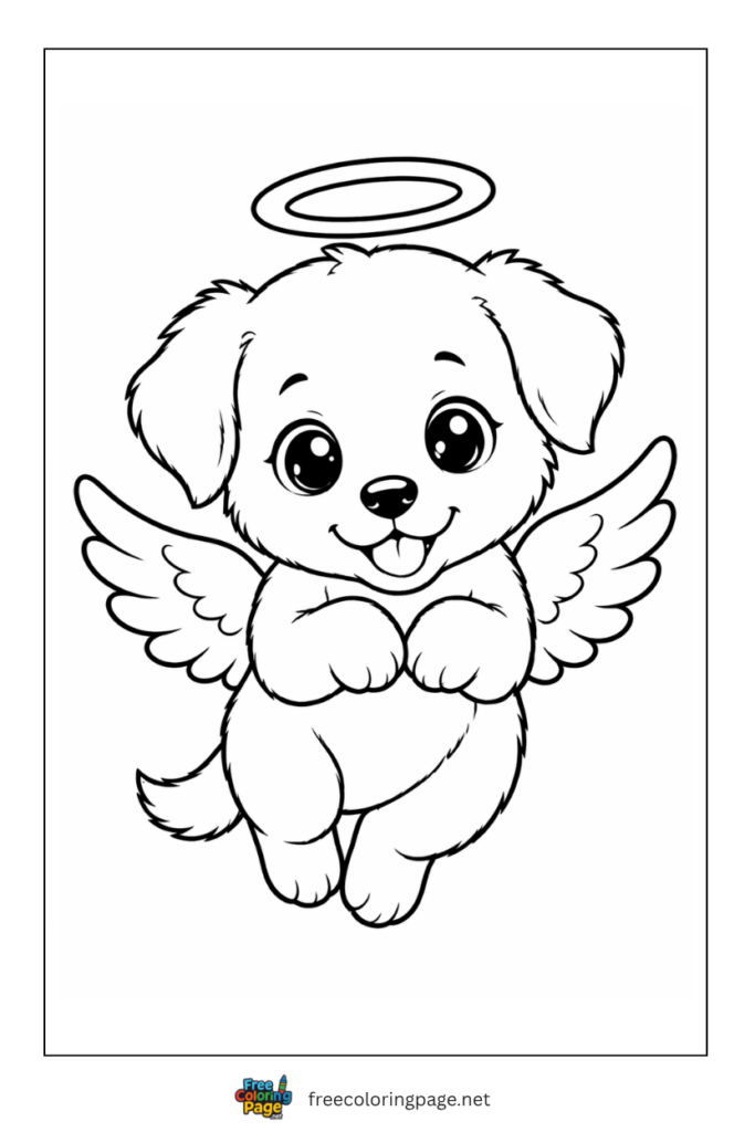 coloring page of angel puppy with wings