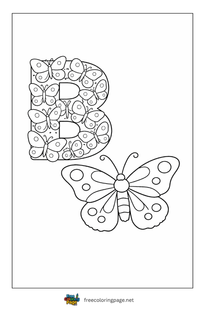 coloring page of letter b and butterfly