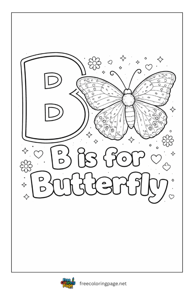 coloring page of b for butterfly