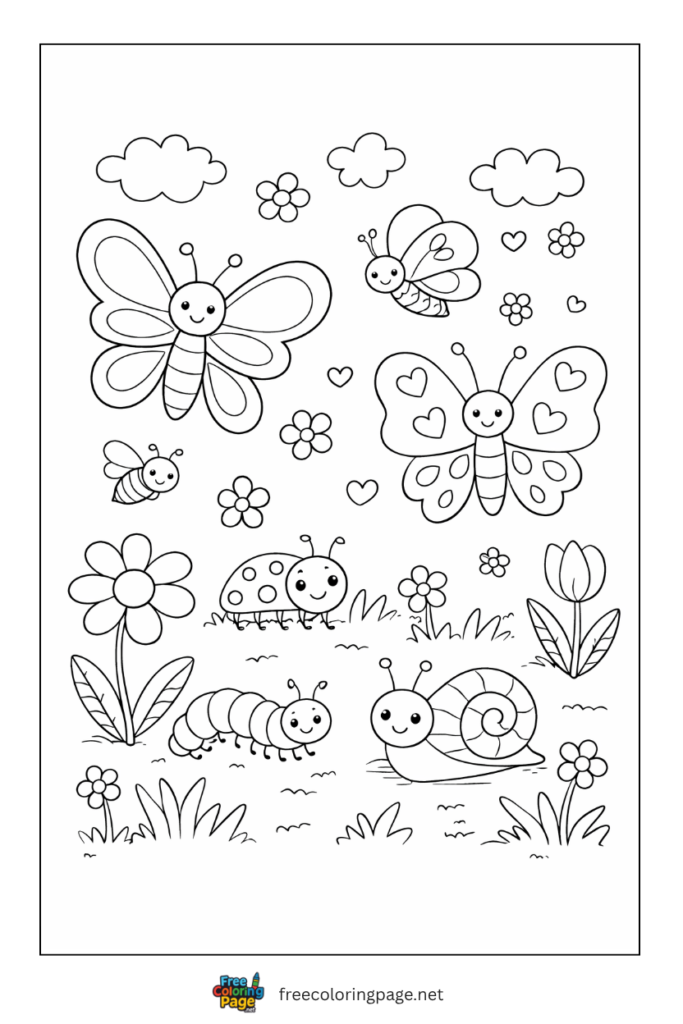 coloring page of butterflies and bugs