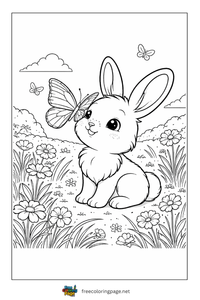 coloring page of bunny with butterfly
