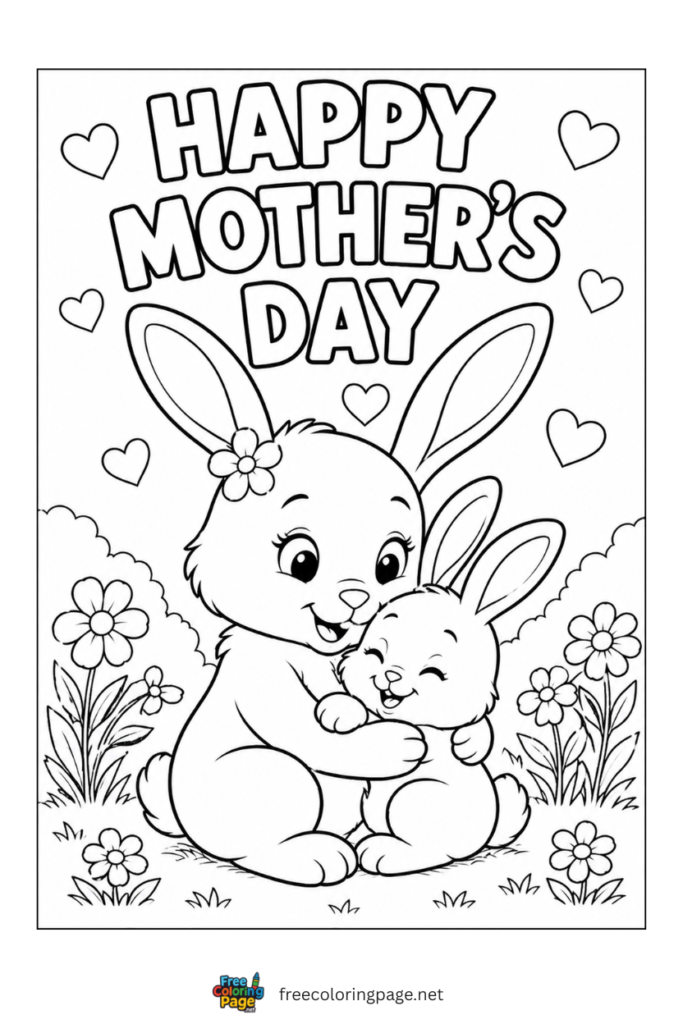 coloring page of bunny mother day