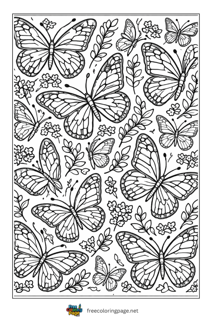 coloring page of butterflies print on full page