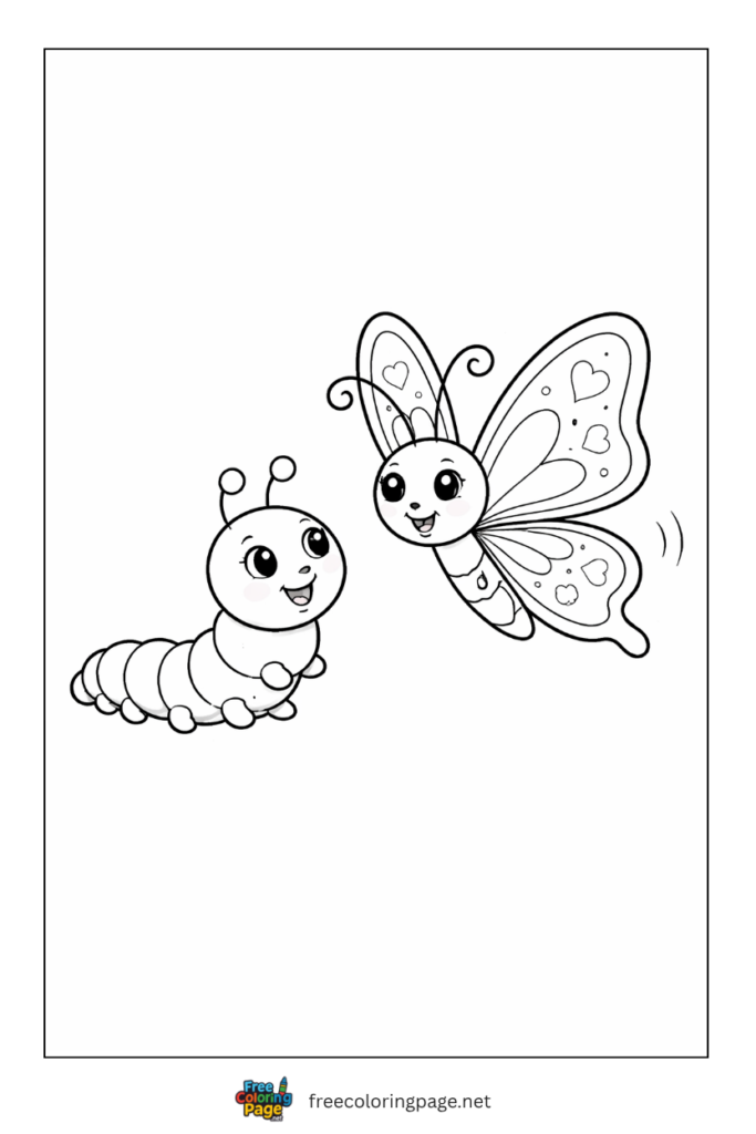 coloring page of butterfly and caterpillar