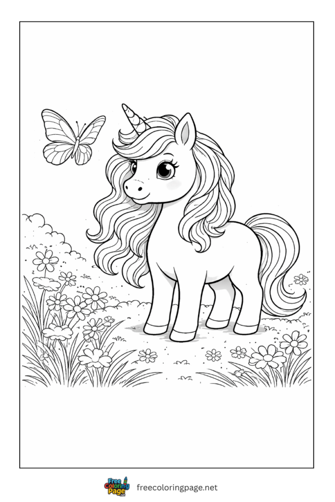 coloring page of butterfly and unicorn