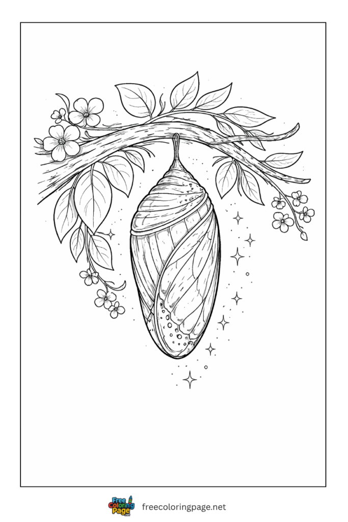 coloring page of butterfly cocoon