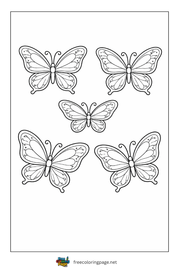coloring page of multiple butterflies