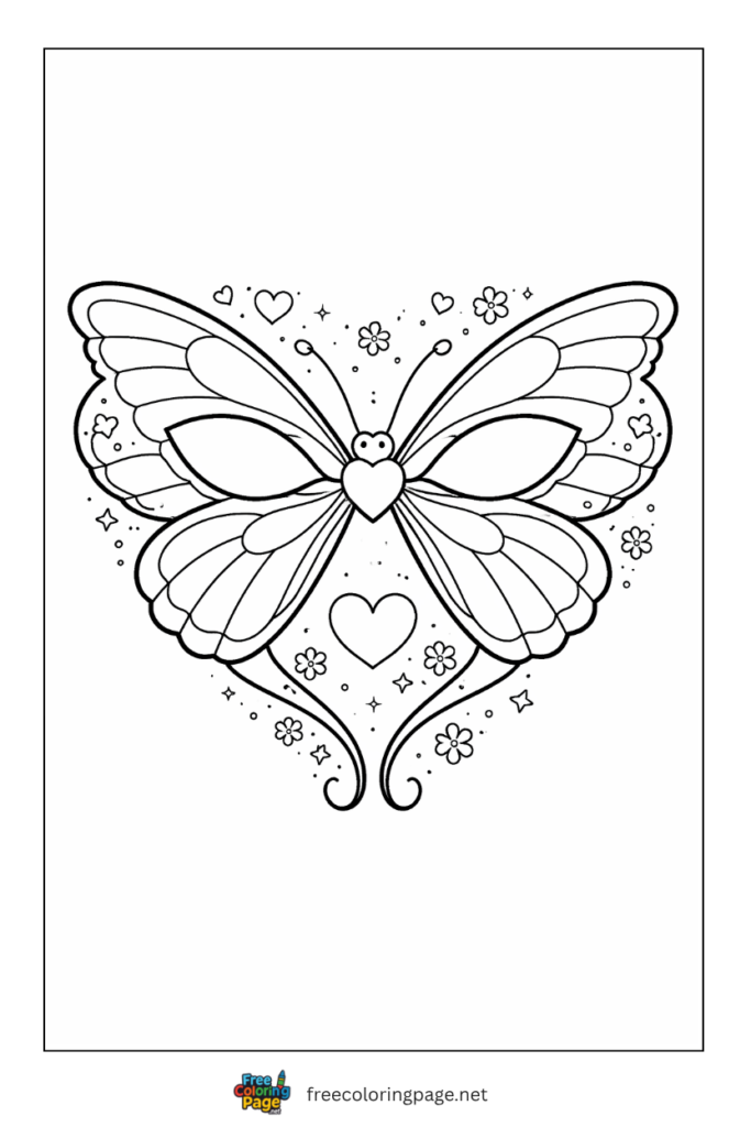 coloring page of butterfly heart shape