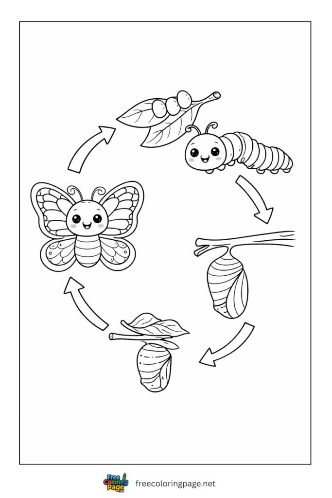 coloring page of butterfly life cycle