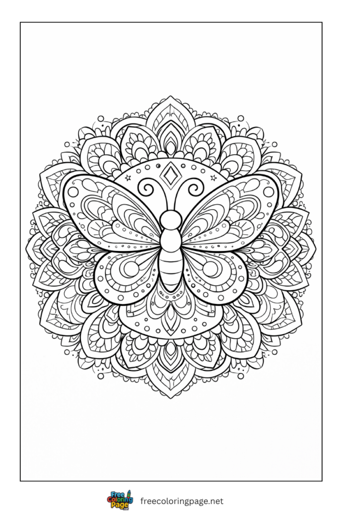 coloring page of butterfly mandala for adults