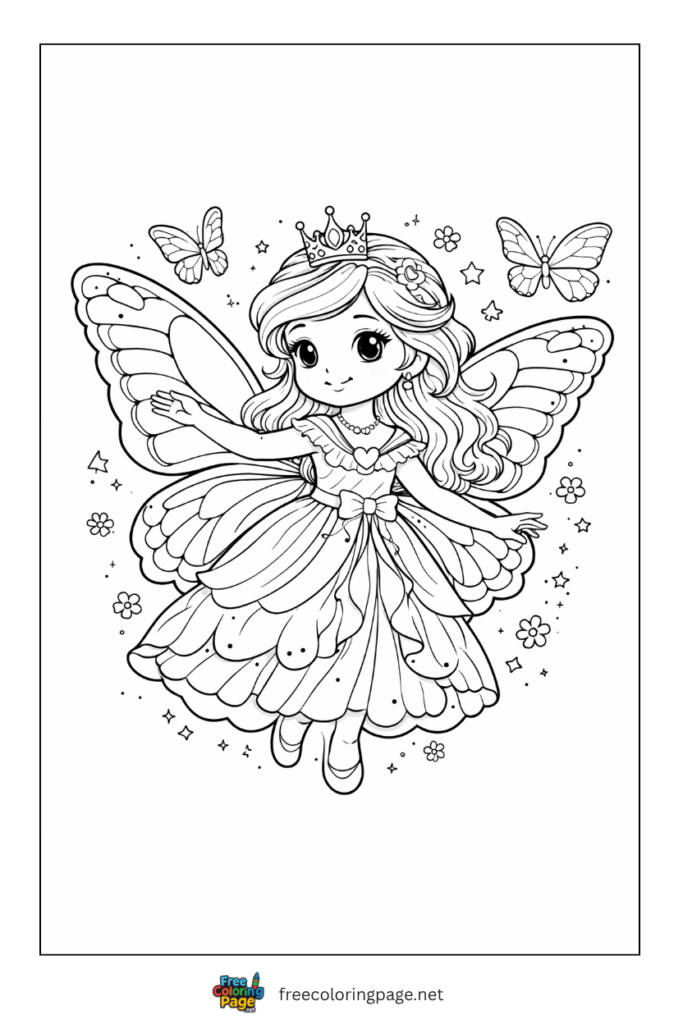 coloring page of butterfly princess