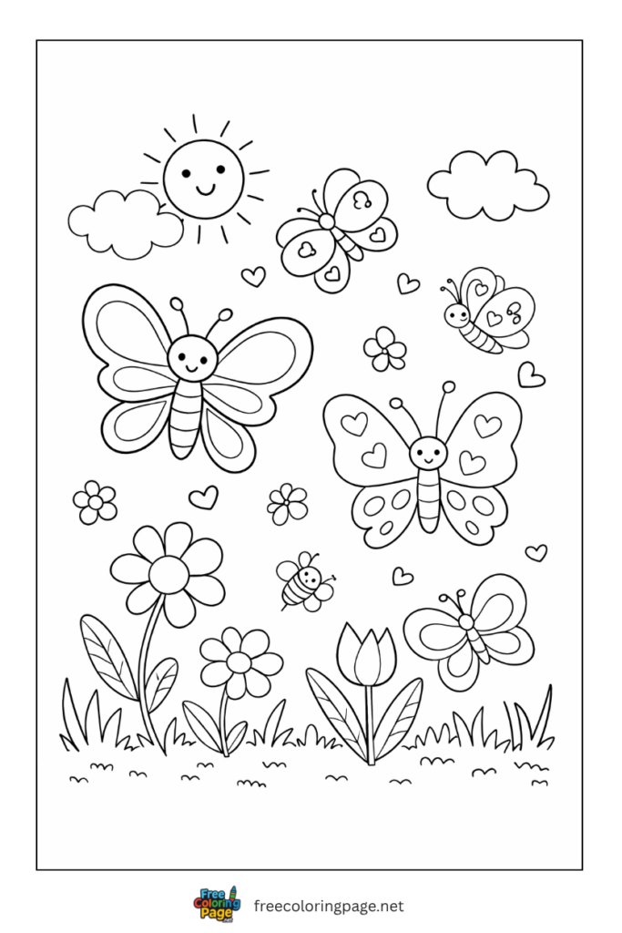 coloring page of butterfly spring