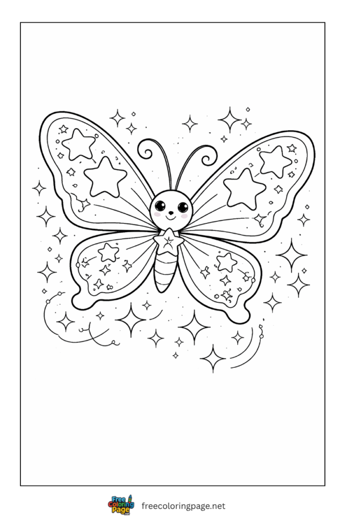 coloring page of butterfly with stars