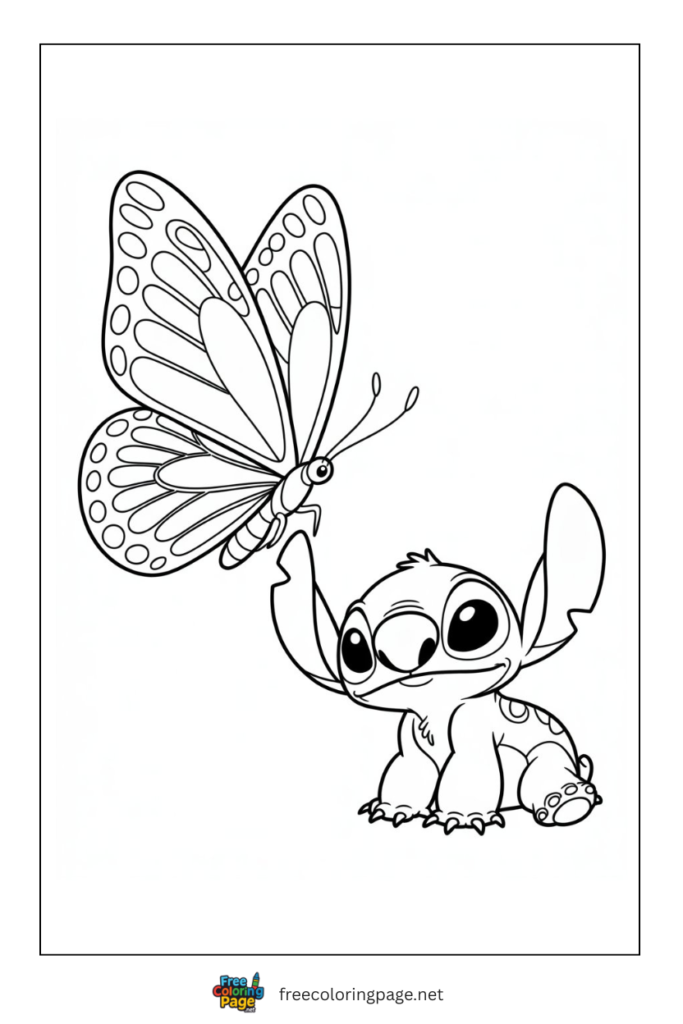 coloring page of butterfly with stitch
