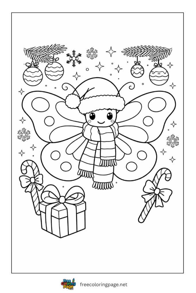 coloring page of butterfly christmas