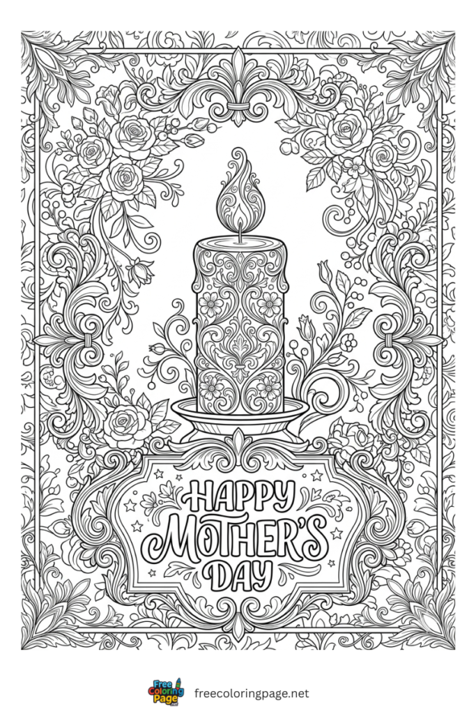 coloring page of mother's day beautiful design for adults