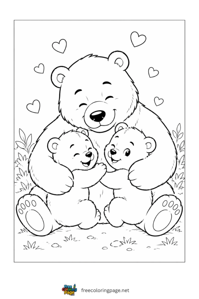 coloring page of happy father's day bear family