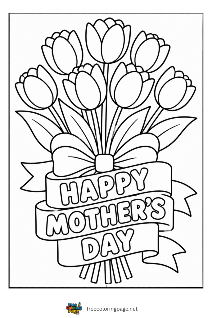 coloring page of happy mother's day flower bouquet