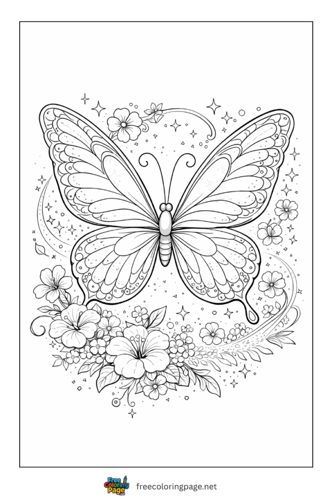 coloring page of advanced butterfly for adults