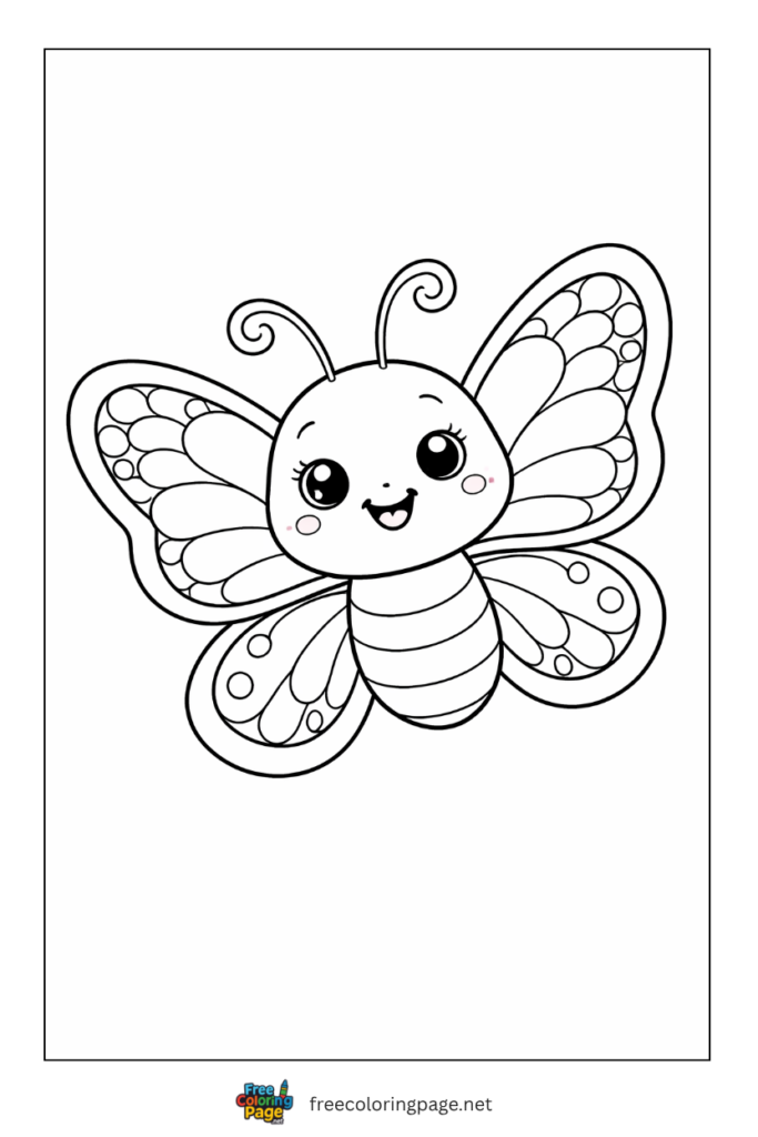 coloring page of cute baby smiling butterlfy