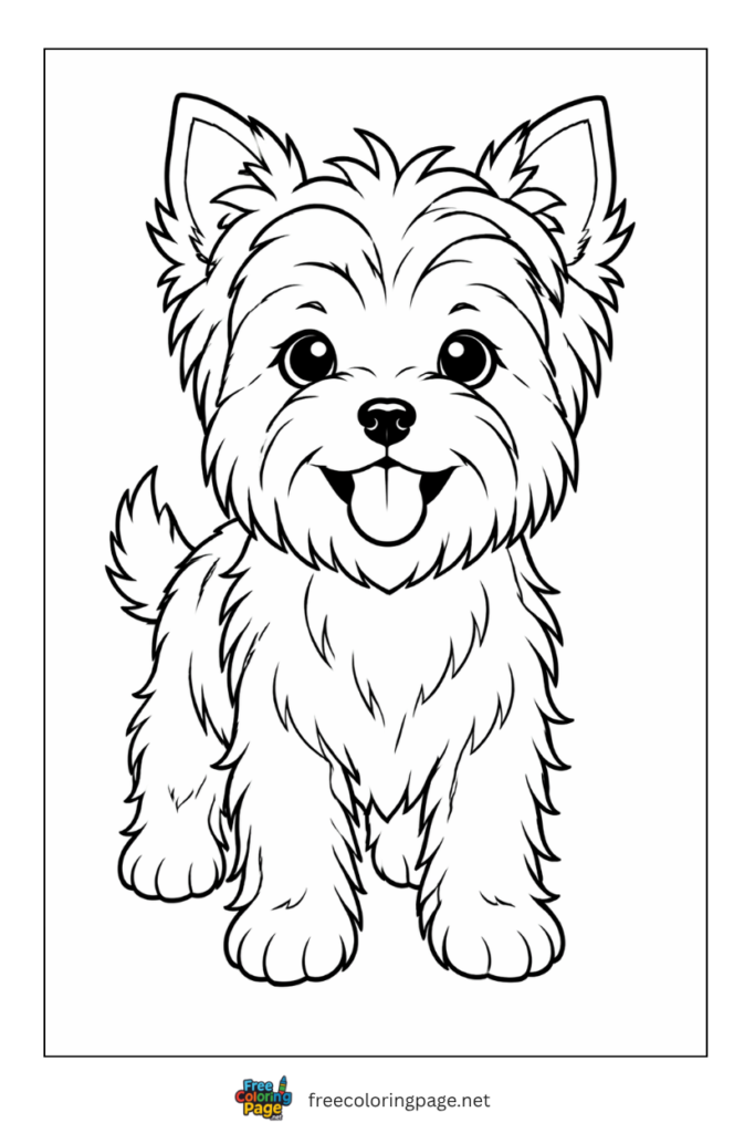coloring page of cute shih-tzu puppy with tongue