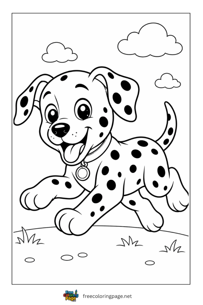 coloring page of cartoon dalmatian puppy