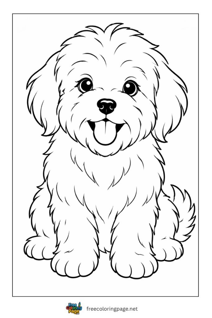 coloring page of detailed realistic puppy