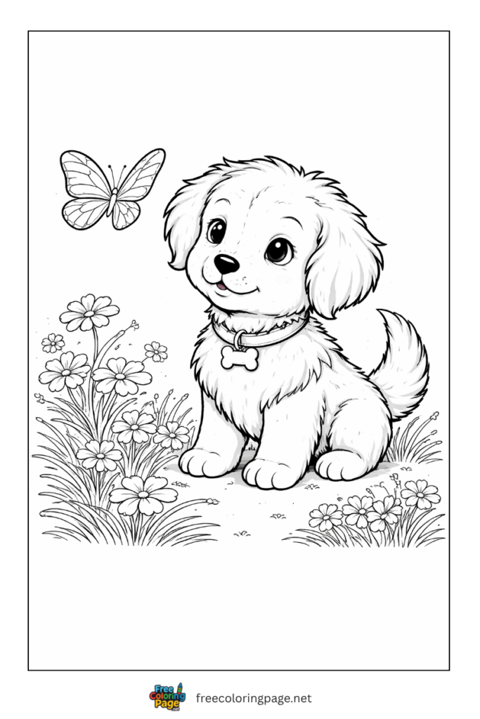 coloring page of butterfly with dog