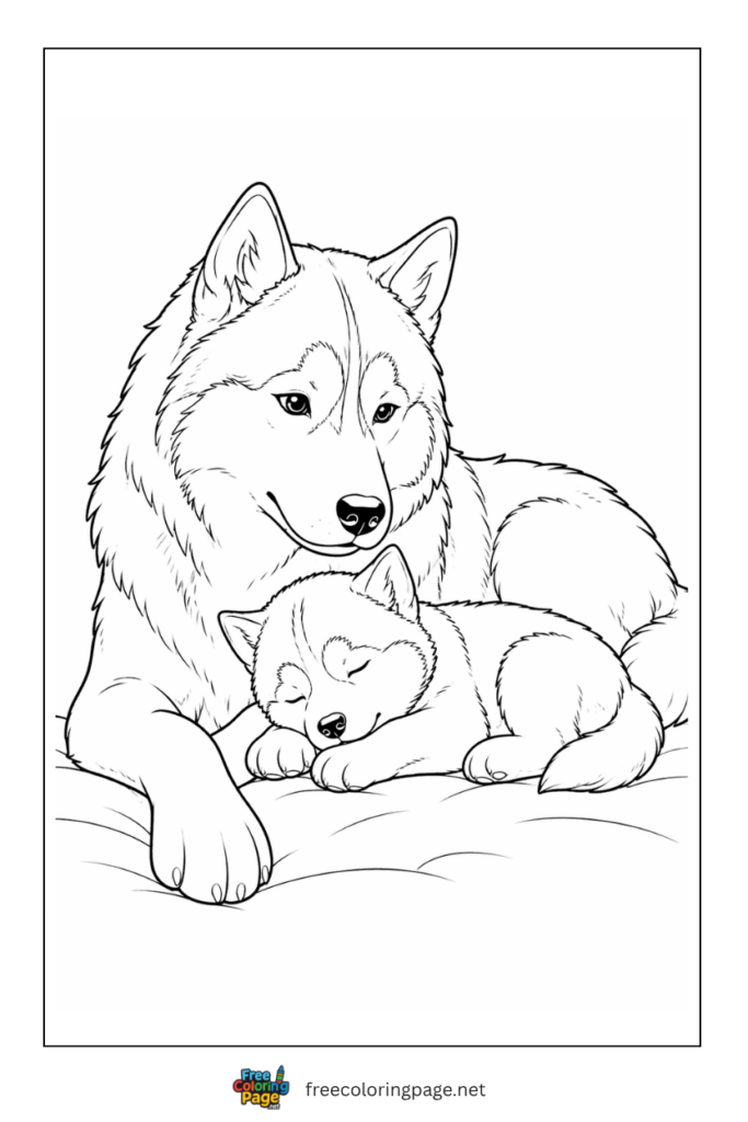 coloring page of dog with puppy 