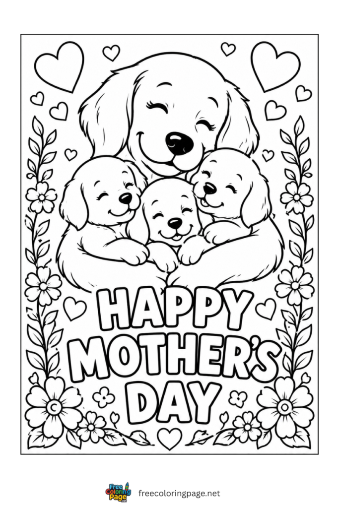 coloring page of dog family mother's day
