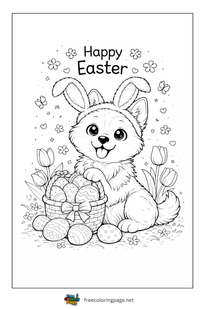 coloring page of puppy and easter