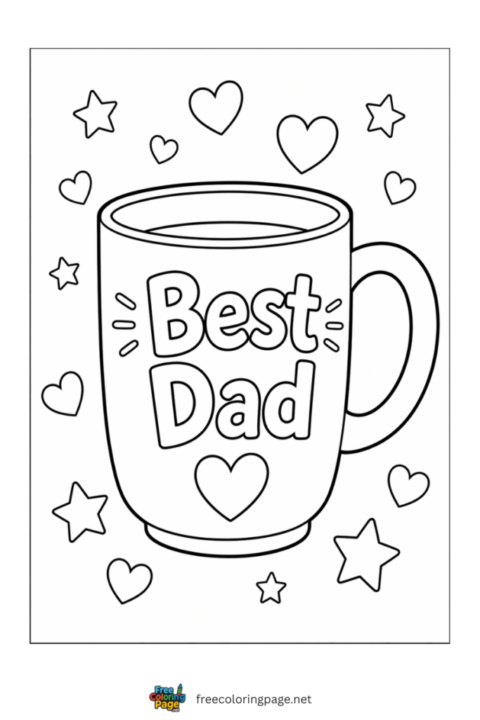 coloring page of happy father's day mug with best dad ever