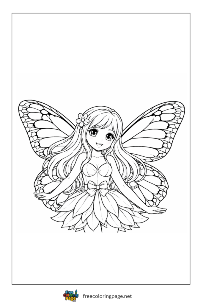 coloring page of fairy with butterfly wings